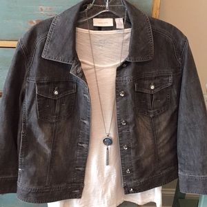 Chico’s sz 1 ( M-8) charcoal grey jean jacket